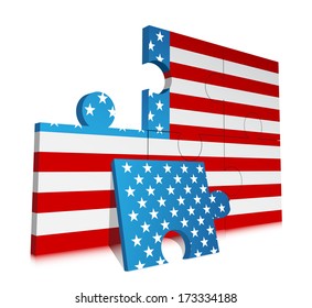 Vector illustration of USA flag made of puzzle. 