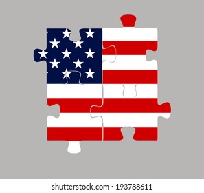 Vector illustration of USA Flag in puzzle isolated on white background