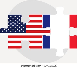 Vector illustration of USA and France Flags in puzzle isolated on white background