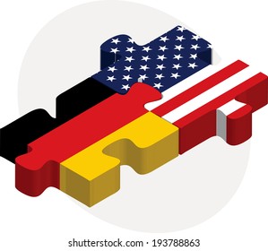 Vector illustration of USA and German Flags in puzzle isolated on white background