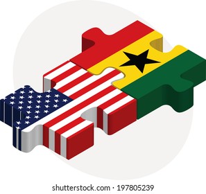 Vector illustration of USA and Ghanaian Flags in puzzle isolated on white background