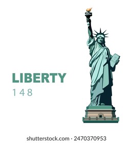 Vector illustration. USA Independence Day, Statue of Liberty monument, poster presentation. Green flat design template. USA holiday. National symbol of America New York, banner, advertisement, freedom