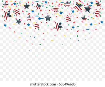 Vector illustration of the USA Independence Day. Confetti and stars fall down.