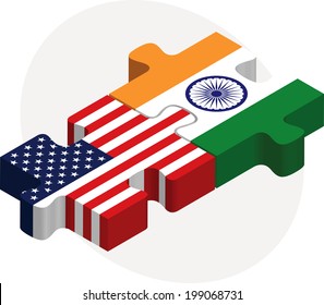 Vector illustration of USA and India Flags in puzzle isolated on white background