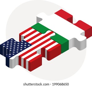 Vector illustration of USA and Italy Flags in puzzle isolated on white background