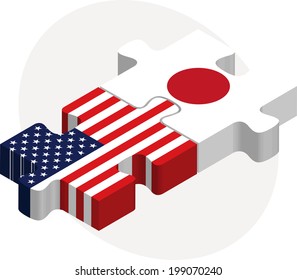 Vector illustration of USA and Japan Flags in puzzle isolated on white background