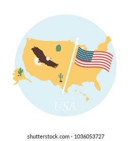 Vector illustration of USA map and America's symbols - flag and eagle