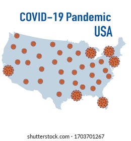 Vector ilustración USA Map Covid-19 Quarantine. Pandemia. Detenga la propagación del virus de la corona 2019-nCoV Protección, prevención de infecciones Pathogen respiratorio Salud, medicina Diseño para la web, impresión
