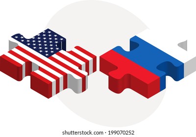 Vector illustration of USA and Russia Flags in puzzle isolated on white background