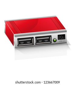 	Vector illustration of USB 2.0 hub with multiple slots and LED indicator