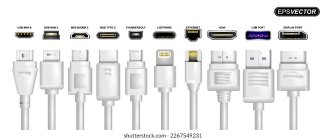 Vector illustration of a usb cable and its cover silver white color version.