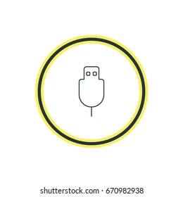 Vector Illustration Of Usb Cable Outline. Beautiful Laptop Element Also Can Be Used As Serial Bus Element.