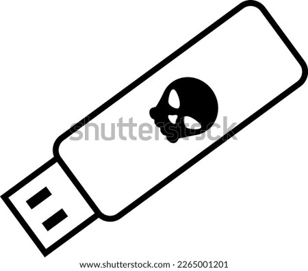 Vector illustration of usb device with danger drawing. Viruses and computer problems. Pen drive. Informatic security. Computer attack. Loss of information.