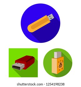 Vector illustration of usb and drive logo. Set of usb and jump stock symbol for web.