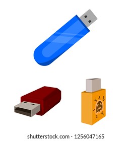 Vector illustration of usb and drive sign. Collection of usb and jump stock symbol for web.