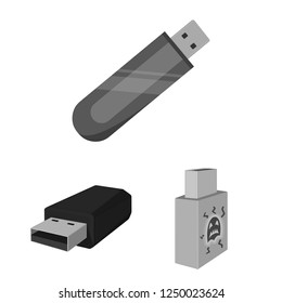 Vector illustration of usb and drive symbol. Set of usb and jump stock vector illustration.