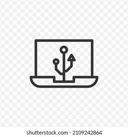 Vector illustration of usb laptop icon in dark color and transparent background(png).