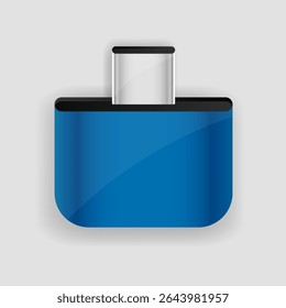 Vector illustration of a USB Type C connector with a blue body and silver metallic plug