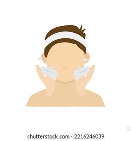 Vector illustration of use facial soap icon sign and symbol. colored man icons for website design .Simple design on transparent background (PNG).