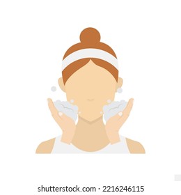 Vector illustration of use facial soap icon sign and symbol. colored woman icons for website design .Simple design on white background.
