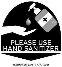 Vector illustration of the use of hand sanitizer. White and black.
