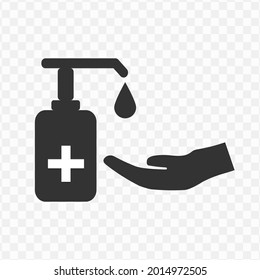 Vector illustration of use hand sanitizer icon in dark color and transparent background(png)