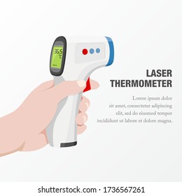 Vector illustration of the use of an infrared thermometer. Suitable for health banners, prevention of disease transmission, and campaign to maintain health. Check body temperature with thermometer.