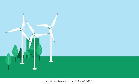 Vector illustration of the use of wind power to generate electricity, suitable for content on climate crisis, green energy, and renewable energy