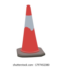Vector illustration of a used traffic cone isolated on white background with space for branding runaround or wraparound text 