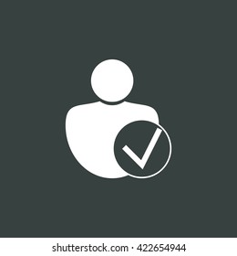 Vector illustration of user accept sign icon on dark background.