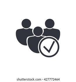 Vector illustration of user accept sign icon on white background.