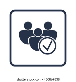 Vector illustration of user accept sign icon on blue round background.