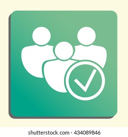 Vector illustration of user accept sign icon on green light background. Premium quality choice web icon. Isolated choice element