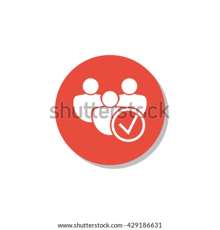 Vector illustration of user accept sign icon on red circle background.