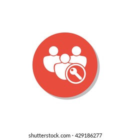 Vector illustration of user access sign icon on red circle background.