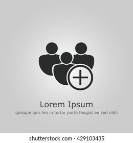 Vector illustration of user add sign icon on grey background.