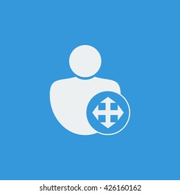 Vector illustration of user arrows sign icon on blue background.