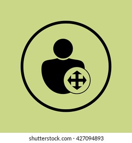 Vector illustration of user arrows sign icon on green circle background.