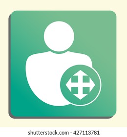 Vector illustration of user arrows sign icon on green light background.