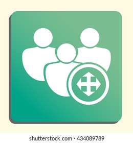 Vector illustration of user arrows sign icon on green light background.