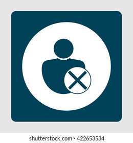 Vector illustration of user cancel sign icon on blue background.