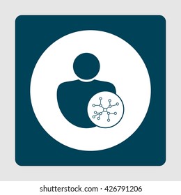 Vector illustration of user connection sign icon on blue background.