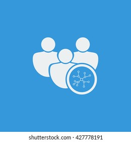 Vector illustration of user connection sign icon on blue background.