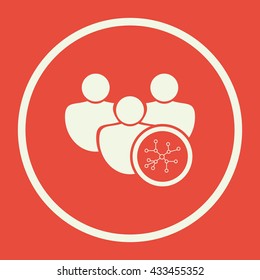 Vector illustration of user connection sign icon on red background.
