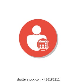Vector illustration of user date sign icon on red circle background.