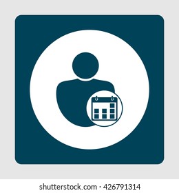 Vector illustration of user date sign icon on blue background.