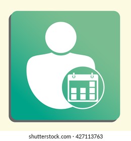 Vector illustration of user date sign icon on green light background.
