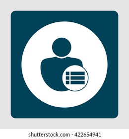 Vector illustration of user detail sign icon on blue background.