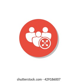 Vector illustration of user diagonal sign icon on red circle background.