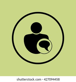 Vector illustration of user discussion sign icon on green circle background.